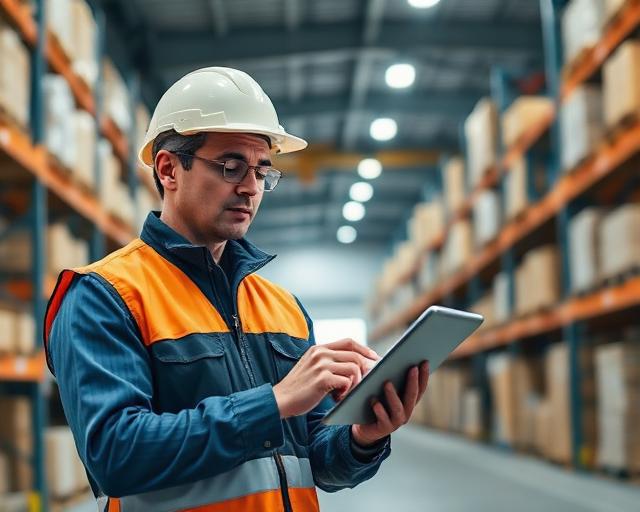 Worker using digital tablet